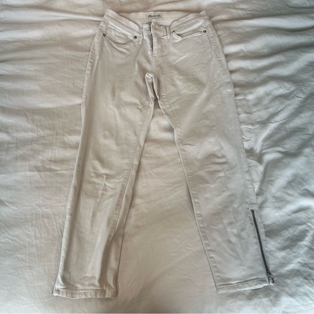 Madewell Cropped White Jeans with Zipper Detail